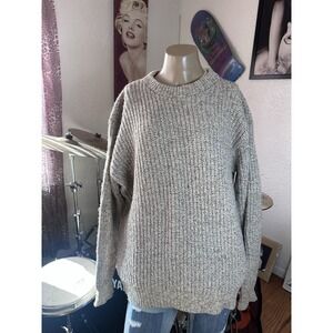 Vintage L.L. Bean Wool Crewneck Sweater Size L Womens Oversized Cream Knit 1980s